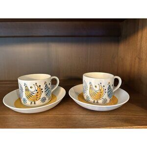Vtg 50s Rorstrand Fenix Set Of 2 Cup Saucer MCM Marianne Westman Rörstrand
